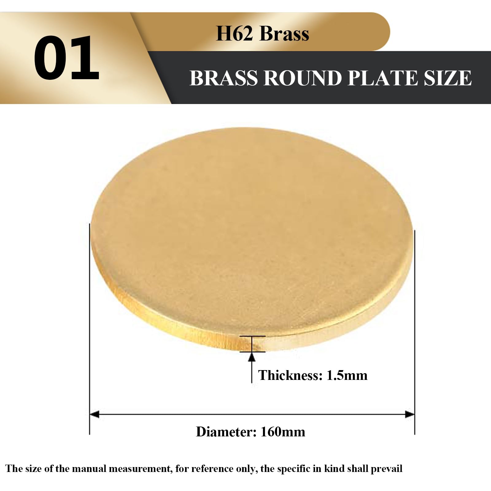 WSYCWG H62 Brass Thin Plate Diameter 150-300Mm, Copper Round Plate Thickness 1.5Mm Ideal for Metal Stamping Models DIY Crafts,Diameter 160mm