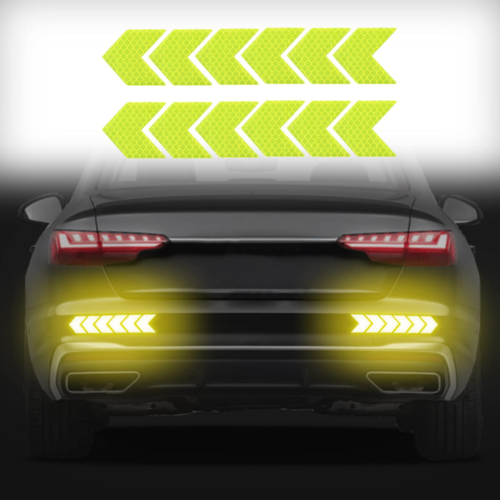 Kelenate® (Green) 12 pcs Reflective Safety Warning Stripe Stickers Arrow Decals Car Trunk Rear Bumper Guard Body Stickers Decoration Compatible with Winstorm