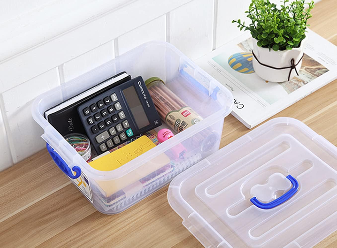 9 Quart Clear Storage Latch Bins with Lids/Handle, Plastic Clear Stackable Box, 9-Liter (2 Pack)