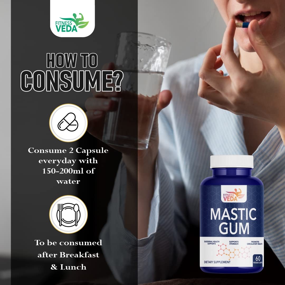 Fitness Veda Mastic Gum 1000 (Mg) Mediterranean Mastiha Tree Resin| Support Healthy Stomach & Digestive Discomfort - 60 Capsules