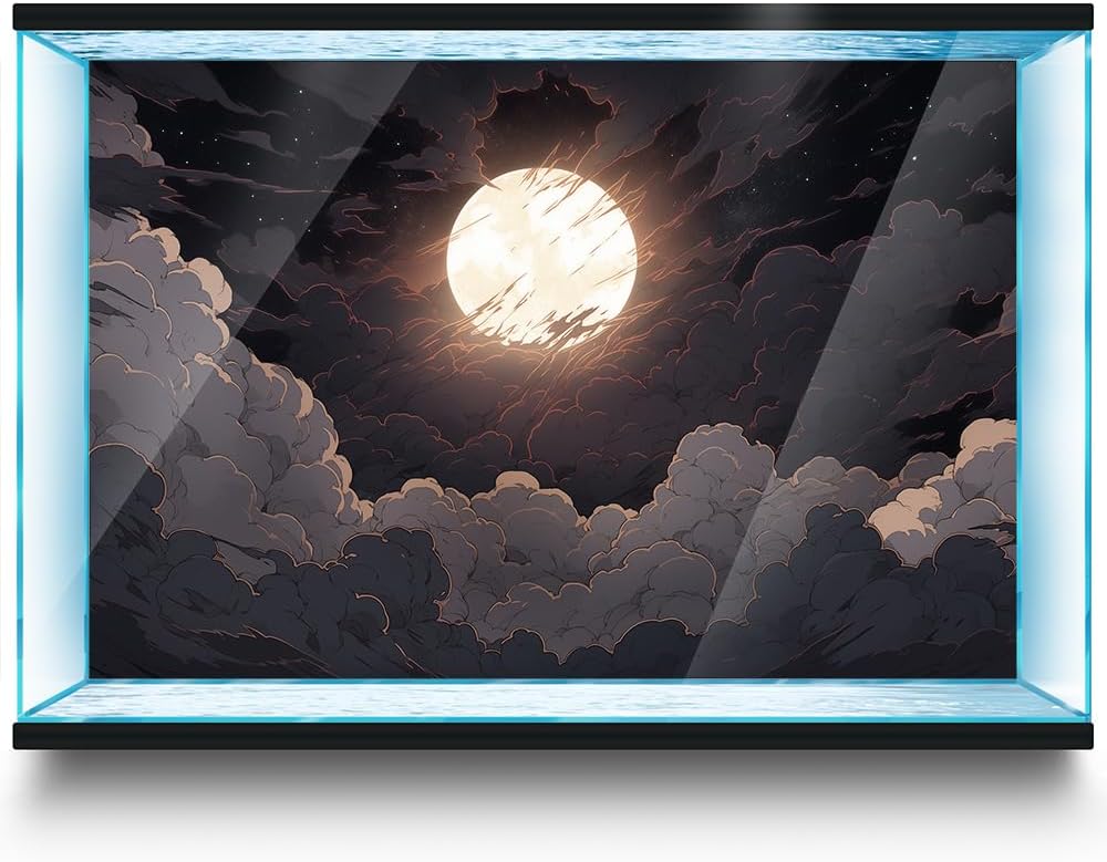 Aquarium Background Stickers - Moon, Cloud, Star, Night, Self-Adhesive Fish Tank Reptile Terrarium Decor Poster (120 x 60 cm / (47.2 x 23.6 inches))