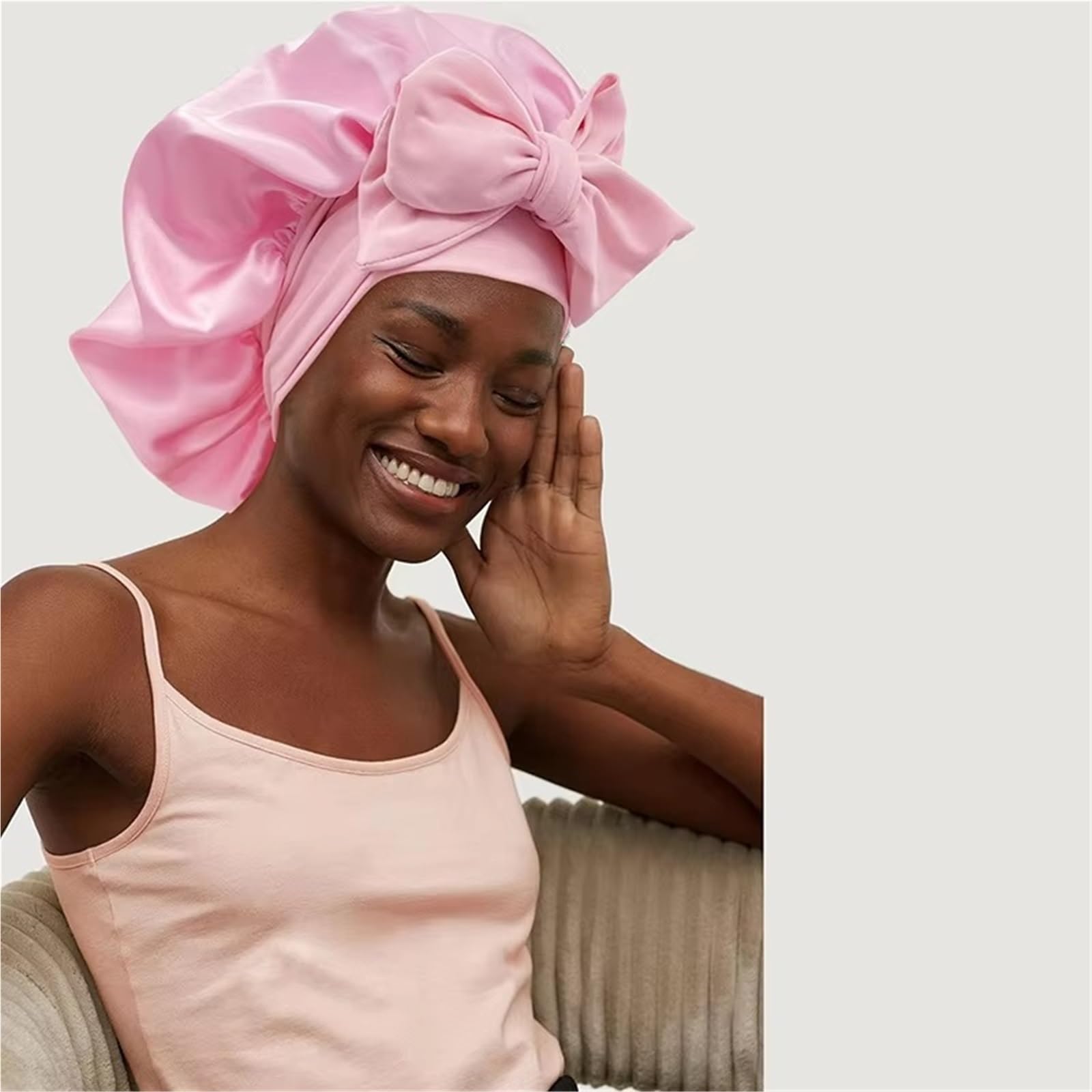 Gorro De Seda para Dormir Gorro de Dormir Seda for Mujer, Gorro Grande con Banda elástica Ancha for Atar, for Cabello Rizado Trenzas y rastas