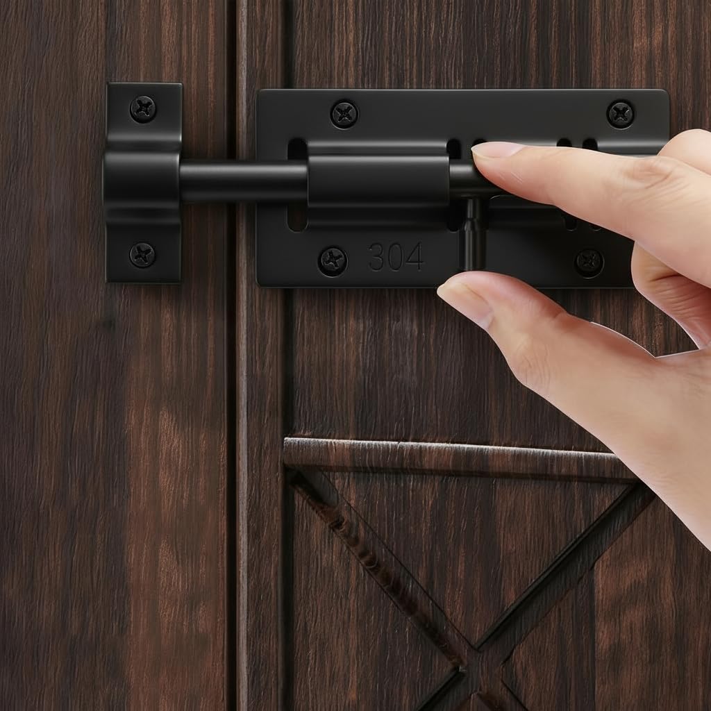 VINATO Chiavistello per Cancello, Spranga Robusta per Porta, Chiavistello per Porta in Legno, 4 Pollici in Acciaio Inossidabile 304, Set da 2 con Viti, Nero