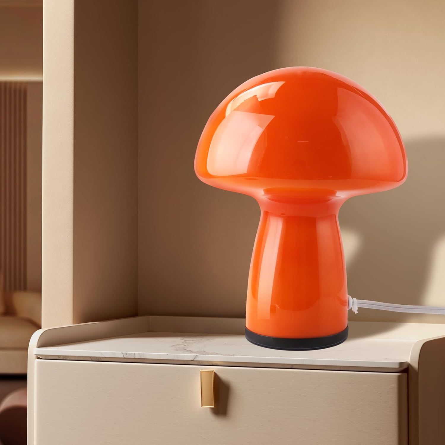 NOTOC Mushroom lamp,Dimmable Glass Table Lamp,Vintage Style Table Lamp,Red Bedside Desk lamp,Cute Table Lamps.（3-Color Bulbs Included）