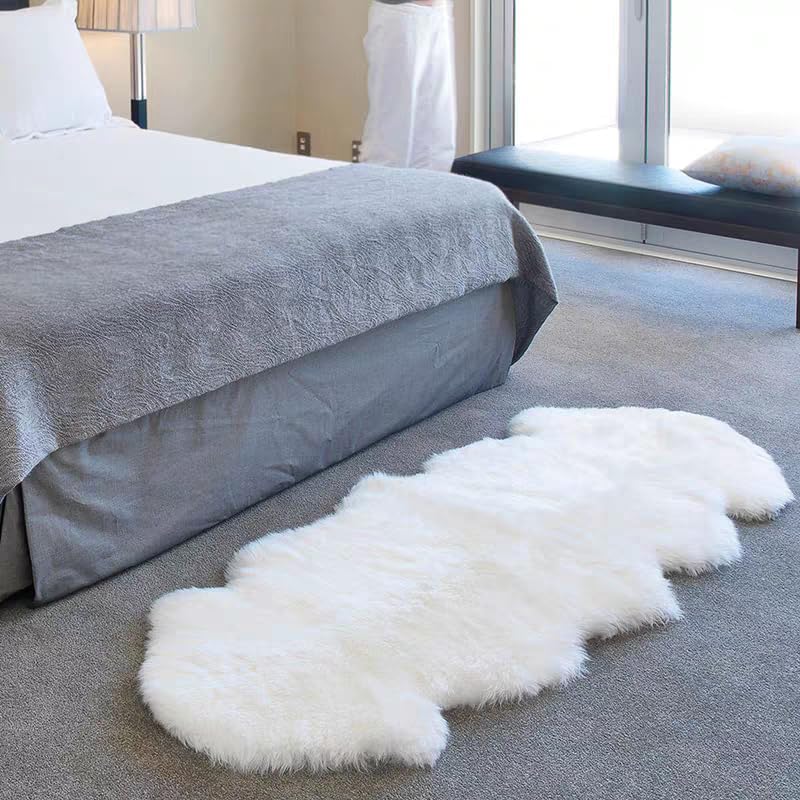 SXYHKJ Faux Lammfell Schaffell Teppich Lammfellimitat Teppich Longhair Fell Optik Nachahmung Wolle Bettvorleger Sofa Matte (60 x 160 cm, Weiß)