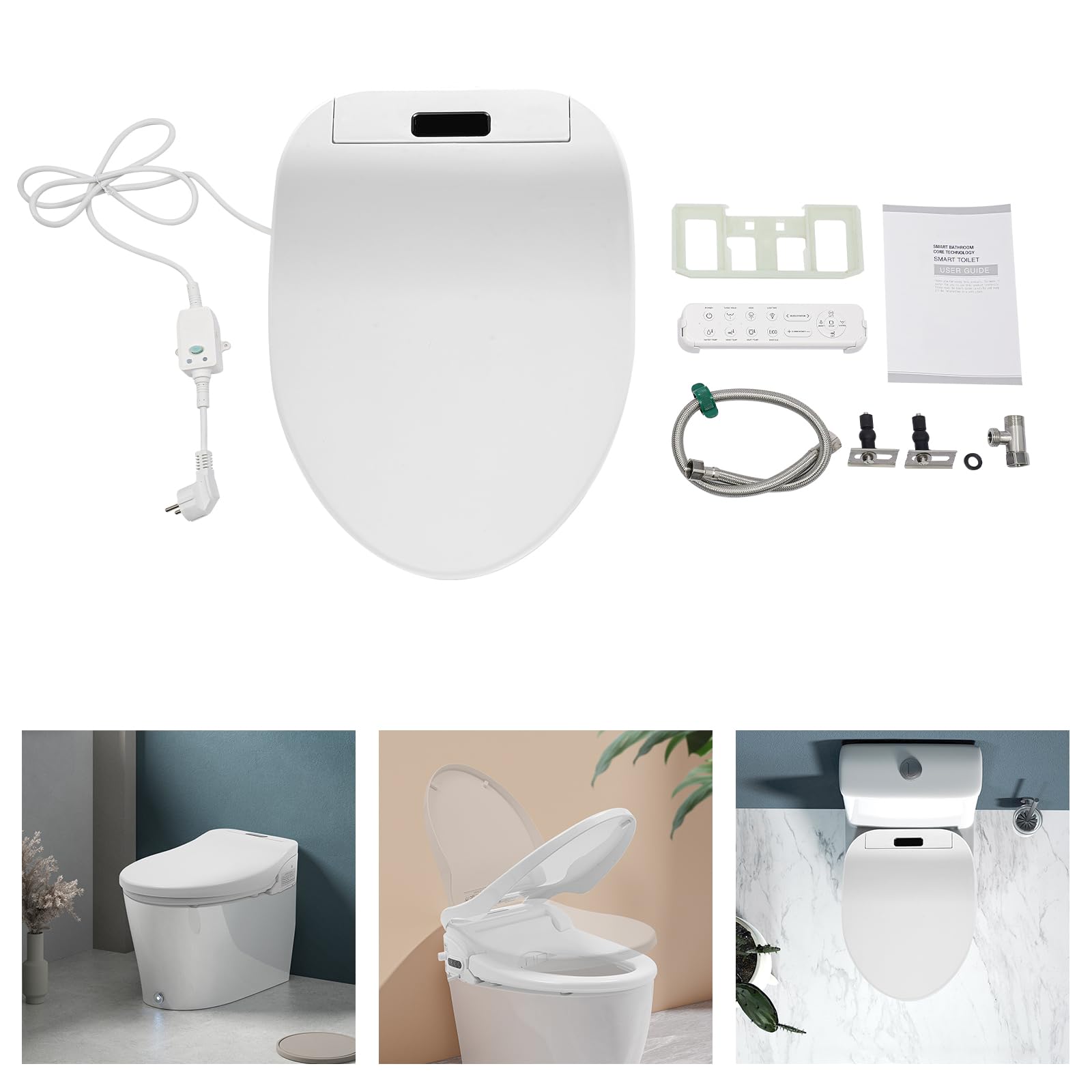 Genérico Asiento de Inodoro Inteligente para Ducha, eléctrico, con Boquilla, Temperatura Ajustable y presión de Agua, luz Nocturna