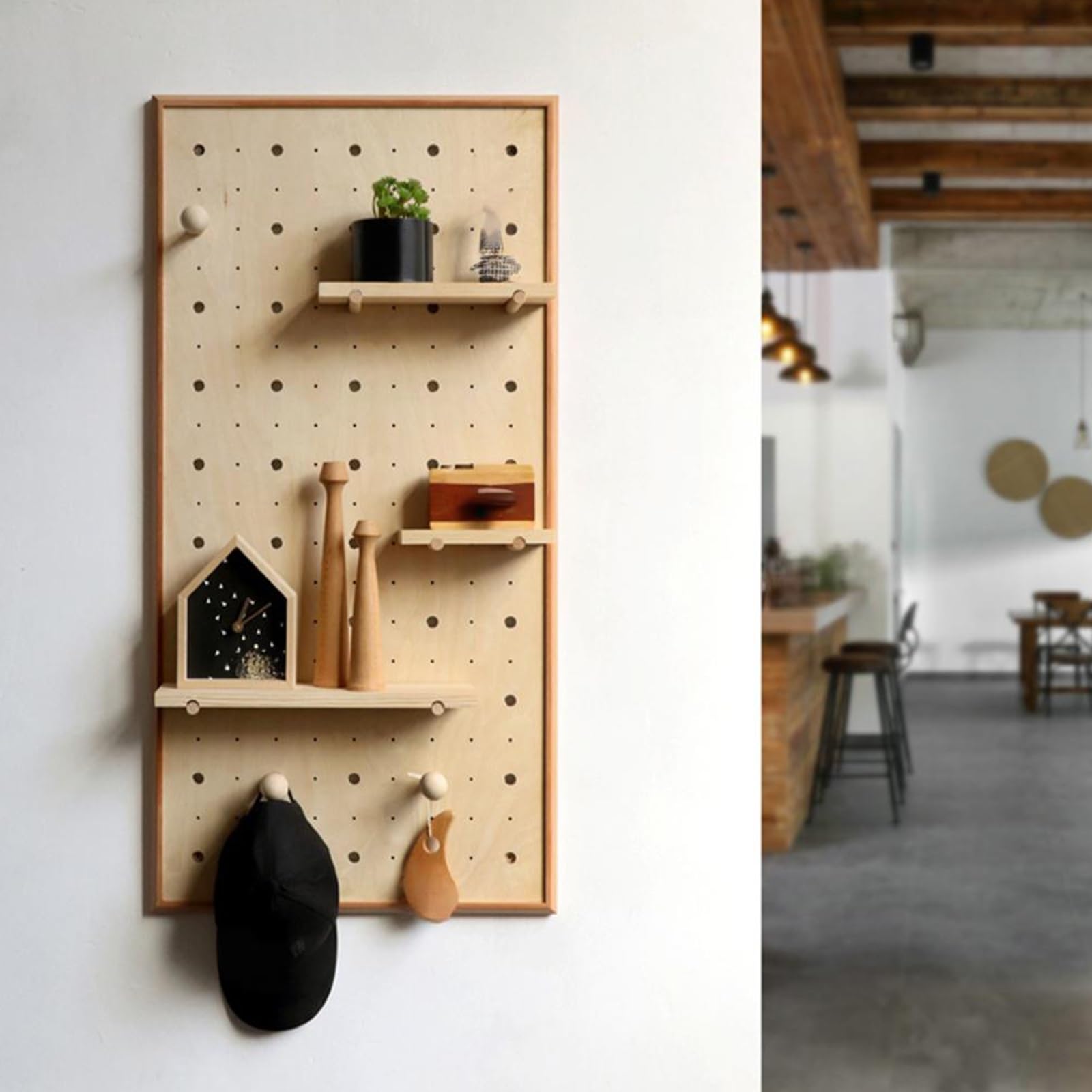 Stecktafel-Wand-Organizer, Multifunktionaler Aufbewahrungshalter für Wohnzimmer, Büro, Schlafzimmer, Holz-Pegboard-Kombinationsset