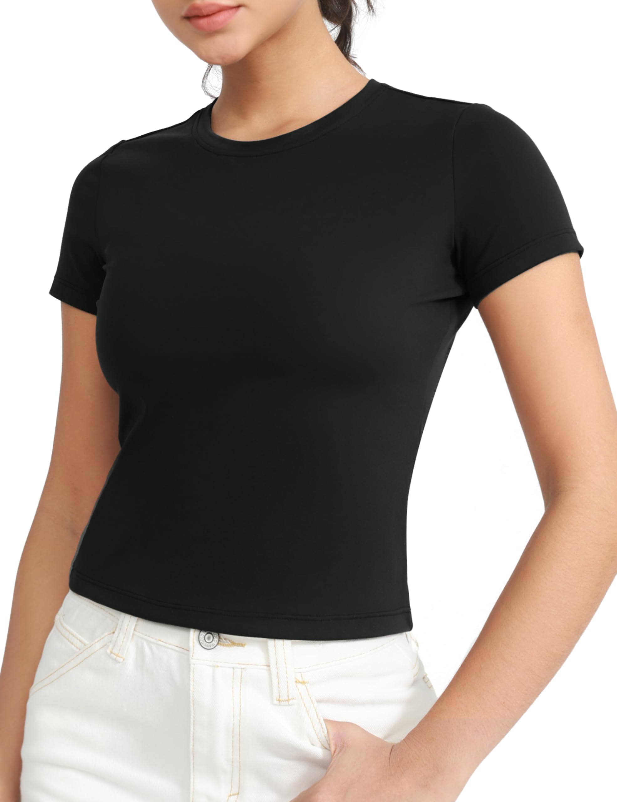 THE GYM PEOPLE Damen Sportshirt Kurzarm Fitness Schmale Passform Sport T-Shirt Atmungsaktives Yoga Top Basic Laufen Oberteil