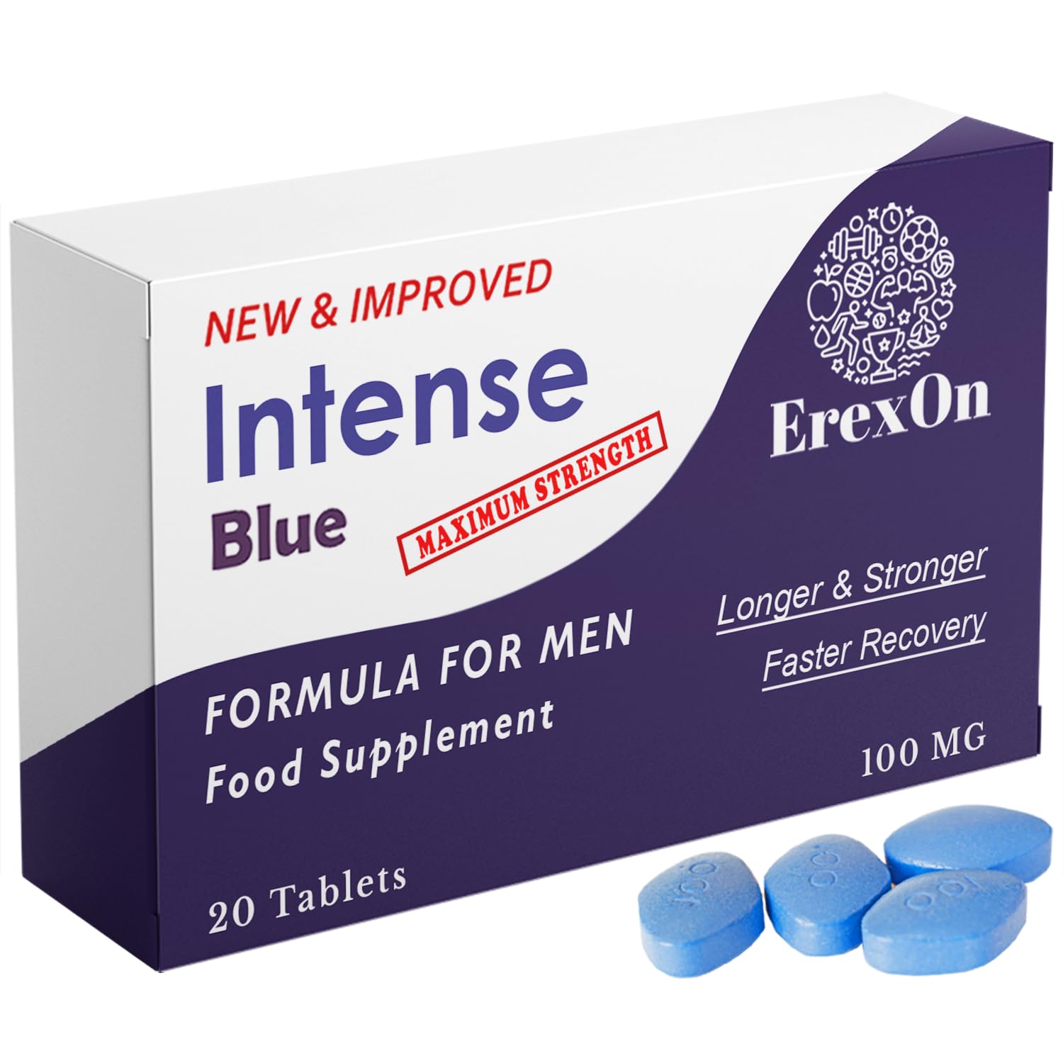 Intense Blue 20 Tablets - Herbal Supplement for Men - Strong Effect - Performance & Enhancement Tablets for Men - Korean Ginseng, Tribulus