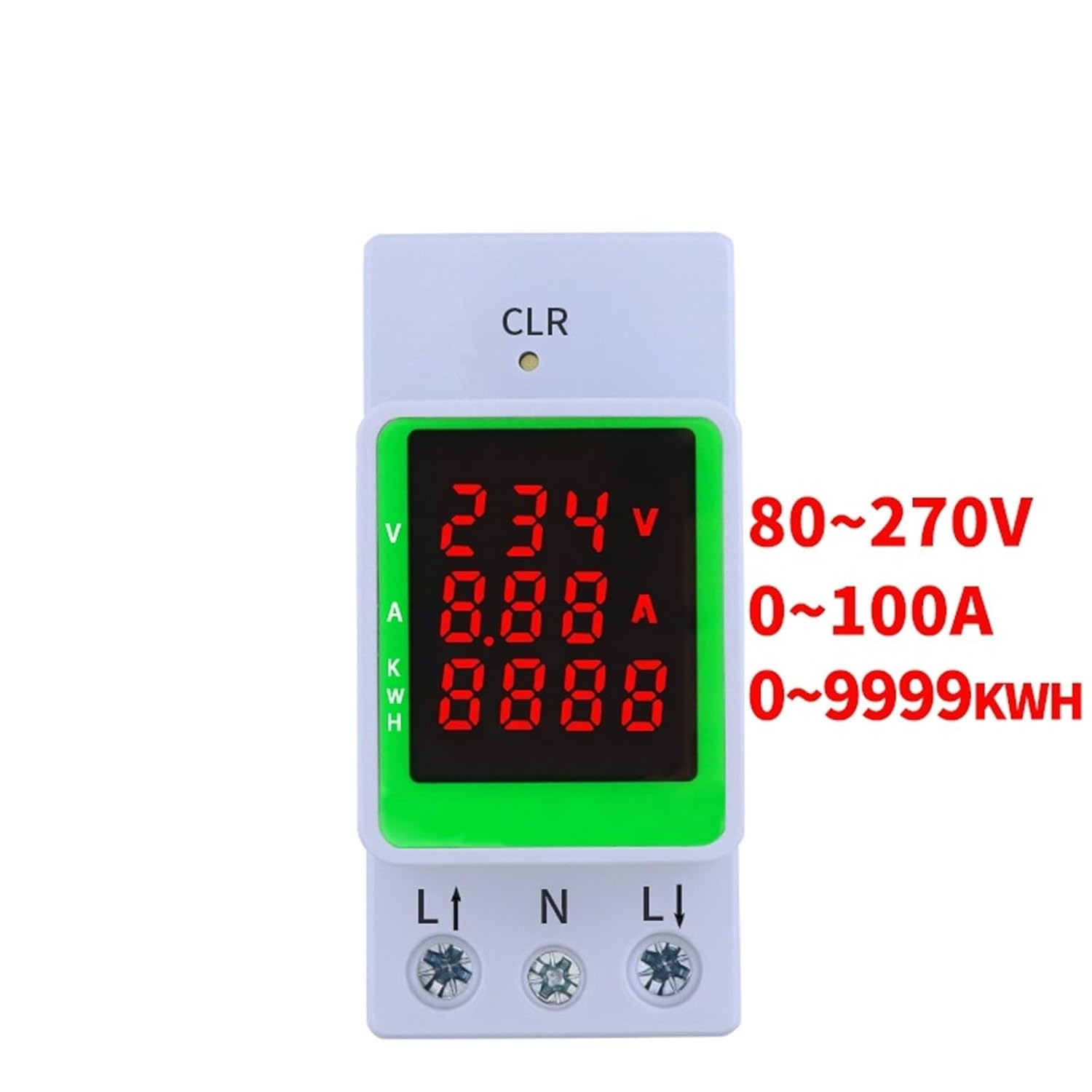 100A AC80-270V Voltage Current KWH Electric Energy Monitor Meter V A Voltmeter Ammeter Wattmeter Din Rail