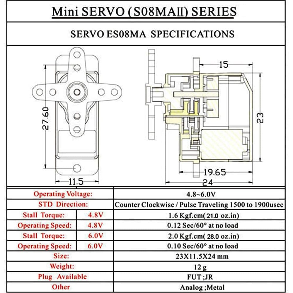 Grelume 4 pezzi ES08MA II 12g Mini Metal Gear Analog Servo Macchina stabile antiurto compatibile per modello RC