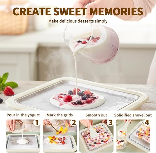 Miniatura 6 de At Home - Máquina de helados enrollada, kit de helado enrollado portátil actualizado 2025, bandeja de helado de acero inoxidable de grado