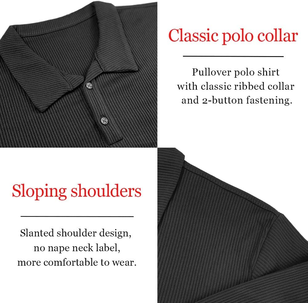 Muscle Cmdr Men's Slim Fit Muscle Polo Shirts Long&Short Sleeve Stretch Quick Dry Tee Casual Golf Athletic T-Shirts - Image 5