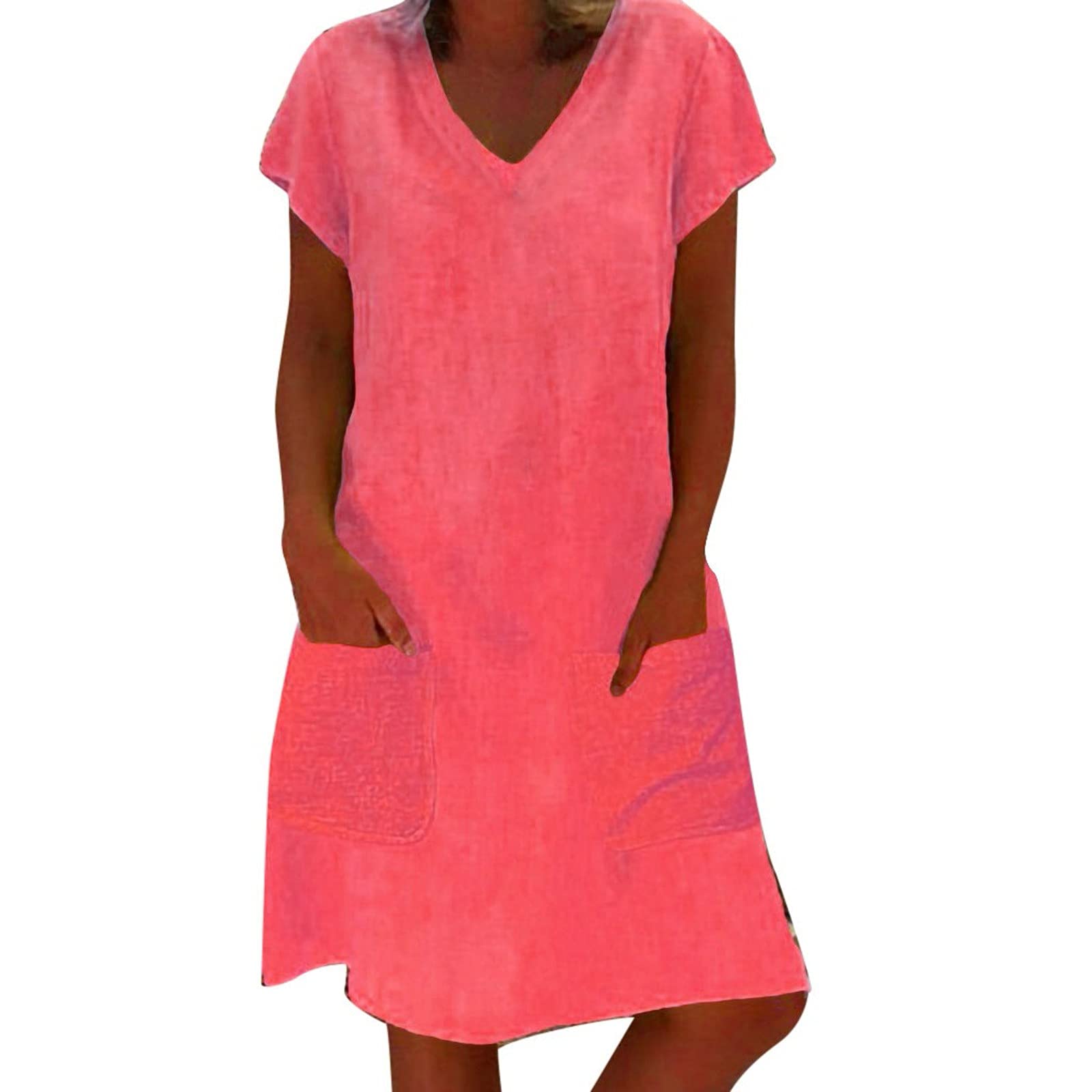 AMDOLE Vestido con bolsillos, estilo casual, de algodón, vestido de verano, talla grande, camiseta femenina, vestido de mujer, vestido casual con cinturón para mujer