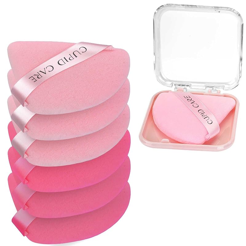 CUPID CARE Puffs triangulares para pó com 2 estojos de viagem, rosa/vermelho, pacote com 6