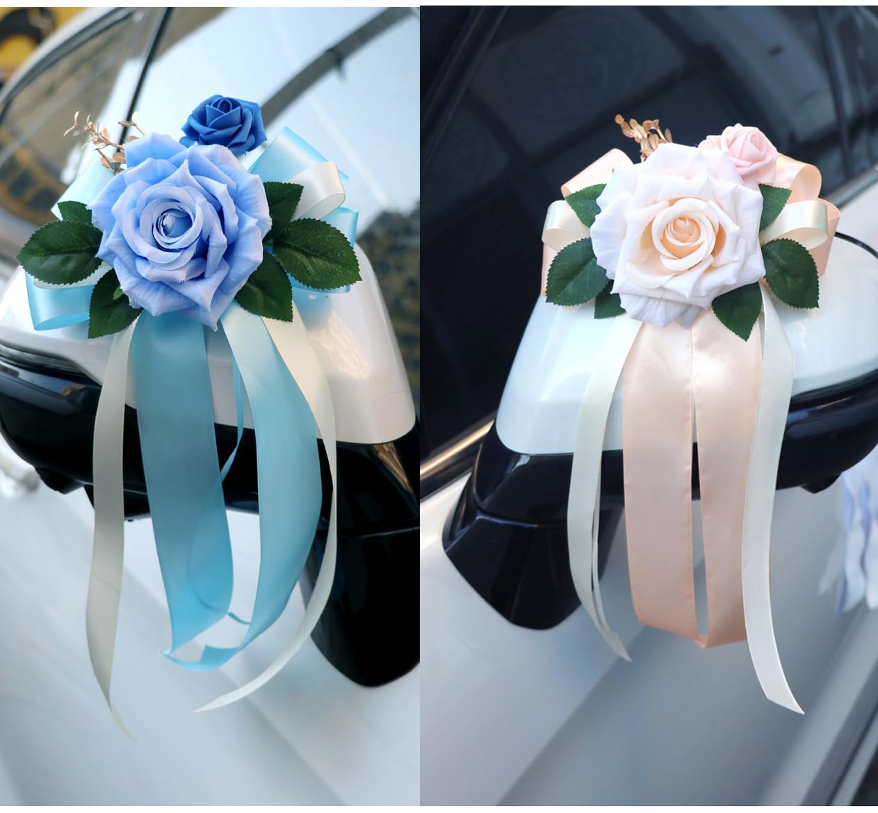 Hochzeitsauto Dekoration Künstliche Blumen Hochzeit Auto Rückspiegel Türgriff Schleifen Bnad Hochzeitschleifen Autoschleifen Autoschmuck mit Saugnäpfen Burgunderrot 12 Stück