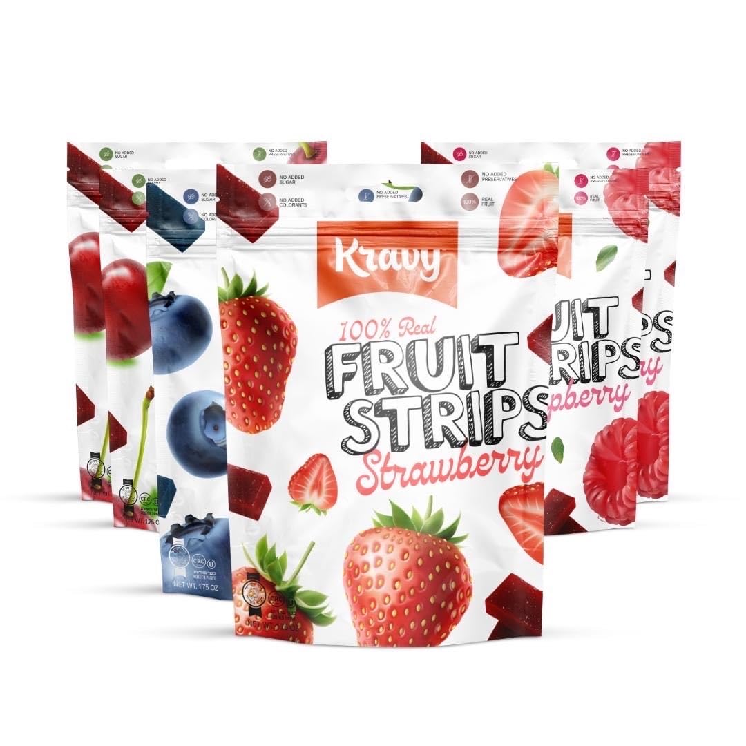 Kravy Fruit Strips – Real Fruit Snack Strips, No Added Sugar, Kosher, No Artificial Colors or Preservatives, Gluten-Free, On-the-Go Snack, 6 Pack Fruit Snack