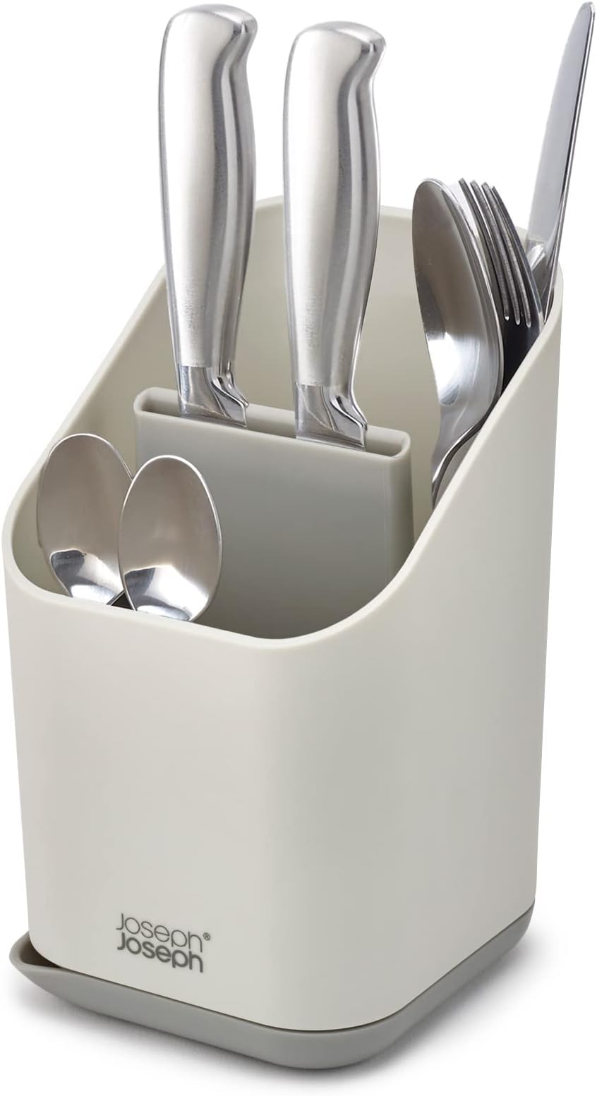 Duo Kitchen Sink Cutlery Drainer with Knife Slot, Kitchen Sink Drying Rack Cutlery Organizer, Grey