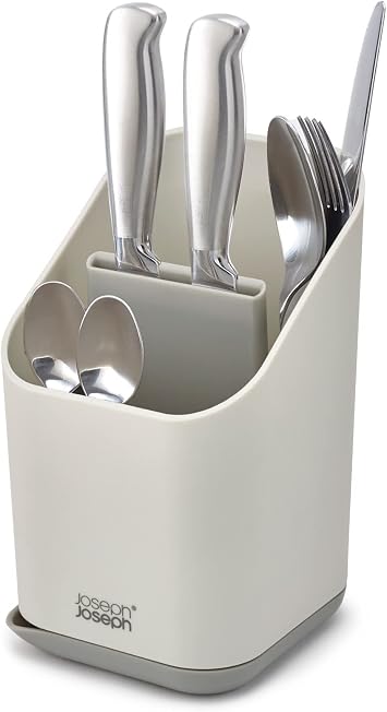 Joseph Joseph Duo Kitchen Sink Cutlery Drainer with Knife Slot, Kitchen Sink Drying Rack Cutlery Organizer, Grey