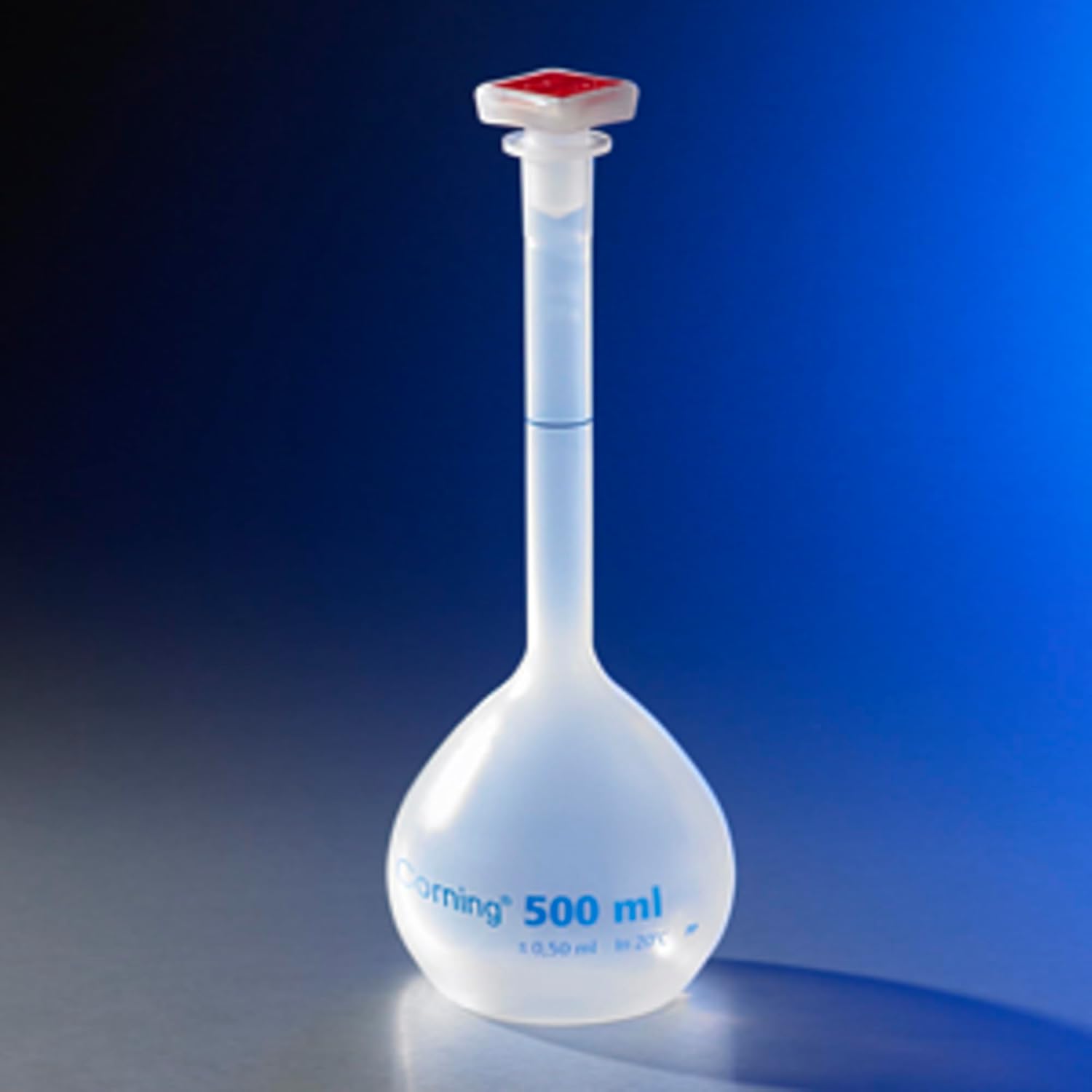 Corning 5641P-500 Polypropylene Class B Reusable Volumetric Flask with Polypropylene 19/26 Tapered Stopper, 500ml Capacity (Case of 4)
