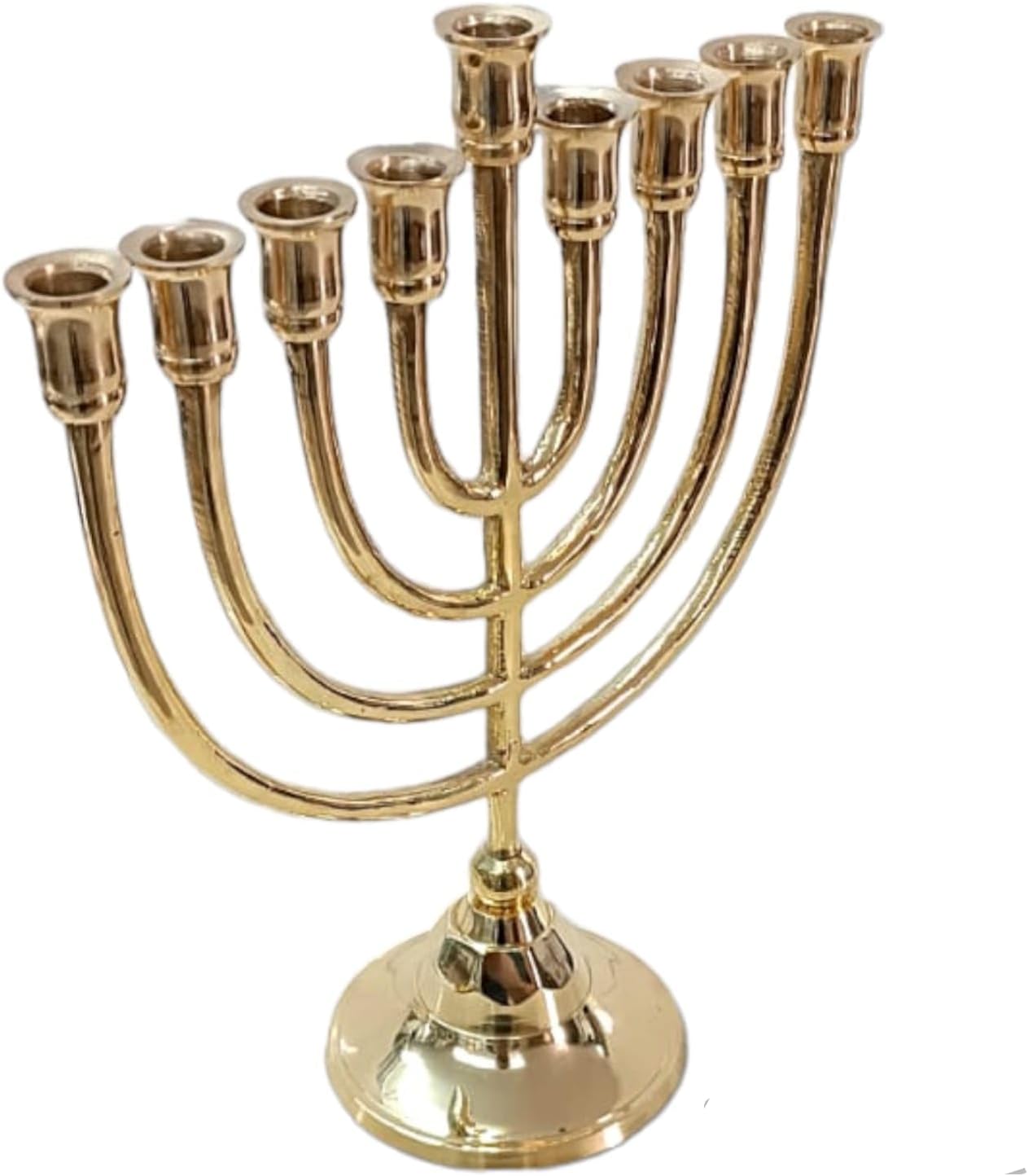 Chanukiah Chanukahs Hanukkah Hanukkia hanukkiahs Menorah Pipes Design 9 Branches Brass Chanukah Candle Holder Size 9.5 inch (Gold)