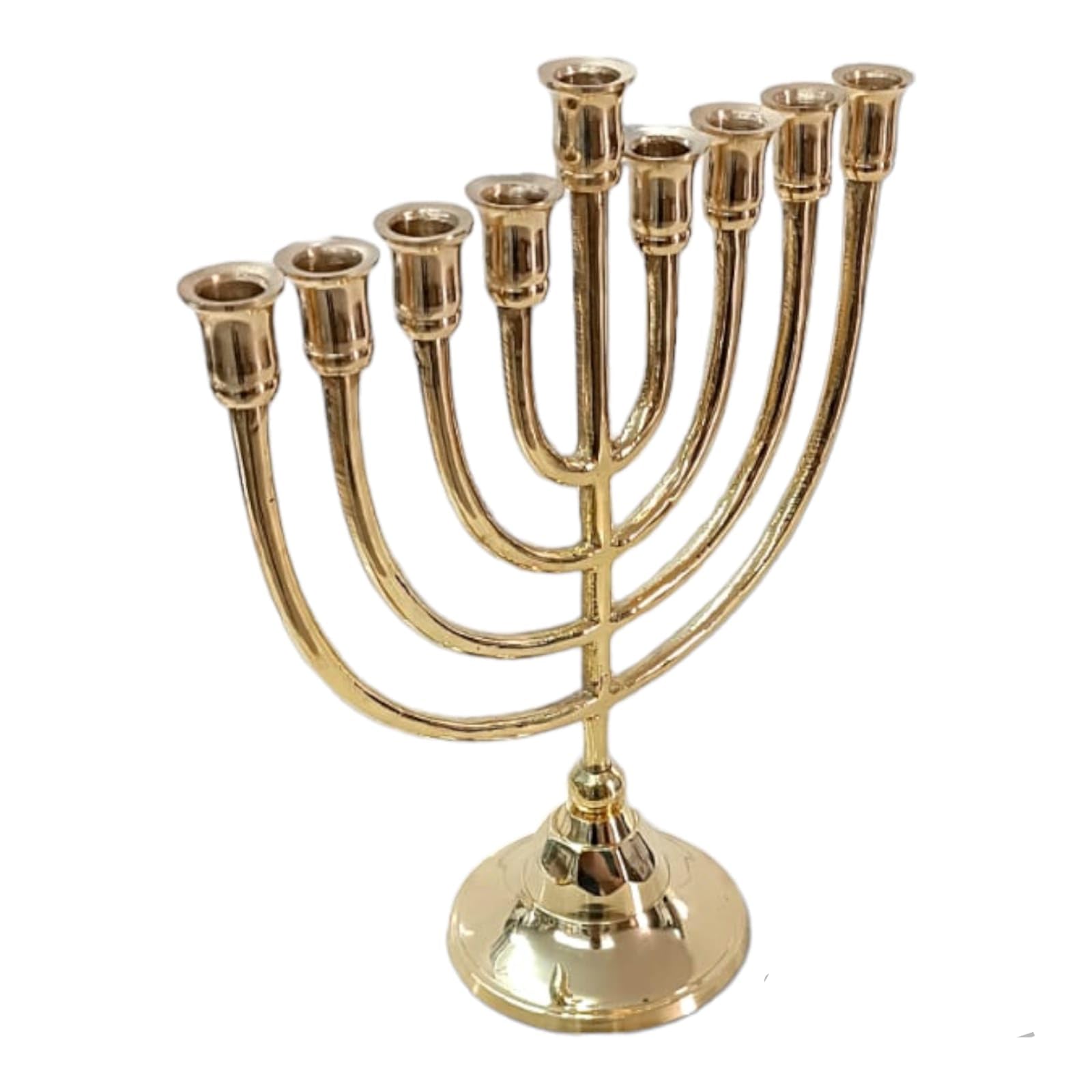 Hanukkah Hanukkia hanukkiahs Menorah pipes design 9 Branches Brass Chanukah Candle Holder size 9.5 inch (Gold)