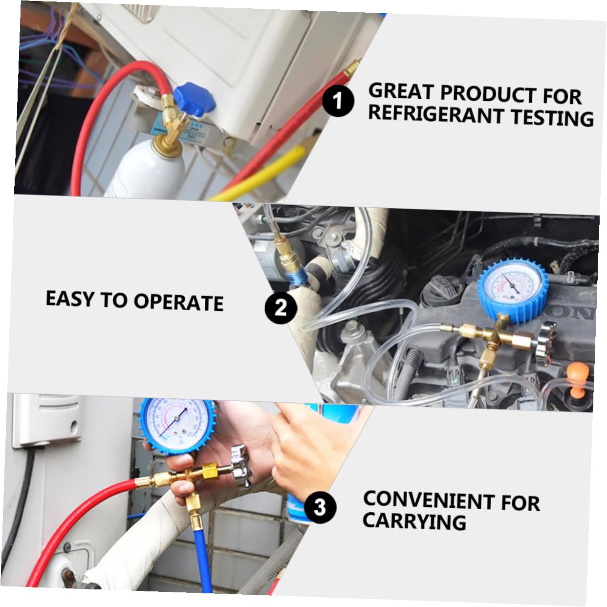 Garneck Automotive Air Conditioner Pressure Gauge Set with Refrigeration Charging Tool, Silicone Hose Kit for Car Ac Maintenance and Random Color