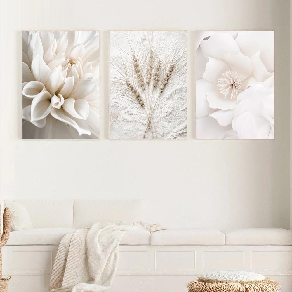 WBYZAC Botanical Posters-Rose Peony Art Posters Flower Wall Poster Reed Canvas Prints Wall Pictures Nordic Art Painting Living Kitchen Room Decoration Artwork-60 * 80cm*3PCS (No Frame)