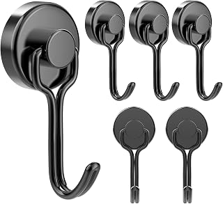 Vayugo Magnetic Hooks Heavy Duty Magnet Hook, 6 Pack Swivel Magnetic Hook with Scratch-Resistant Base for Refrigerator, Wall, Door, Kitchen, Wall Hanger Hooks for Hanging Grill Key Kitchenware, Black