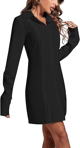 Miniatura 5 de LYANER Minivestido camisero de manga larga con botones y cuello de solapa para mujer