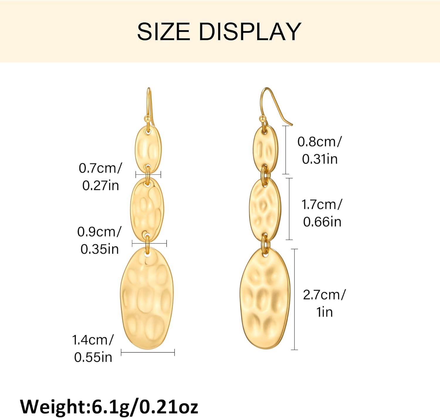 Gold Hammered Dangle Earrings for Women Chunky Statement Earrings Jewelry - Image 5