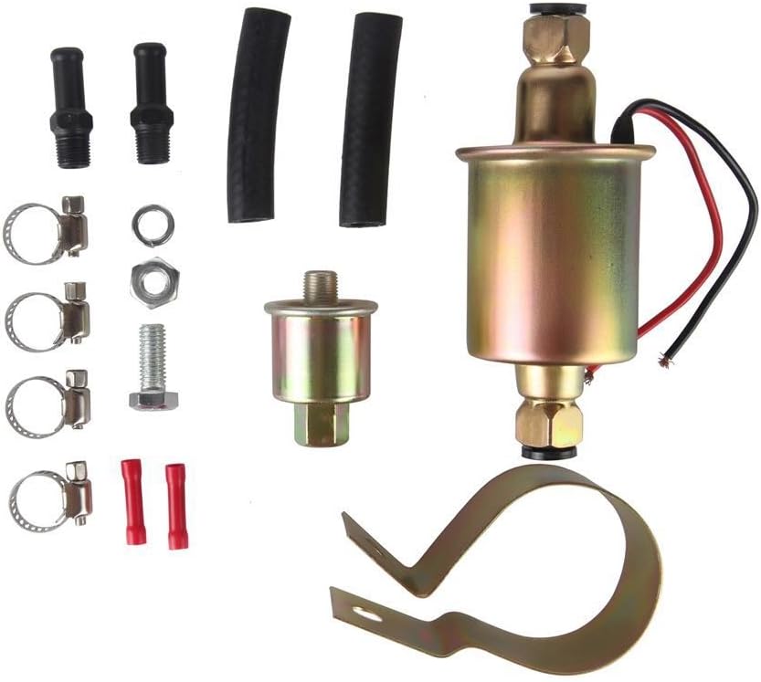 MDY E8012S GA8012S High Pressure (5-9PSI) Universal 12V Heavy Duty Gas Diesel In-Line In-Tank Electric Fuel Pump With Installation Kit Metal Solid Petro Gasoline or Diesel Engine