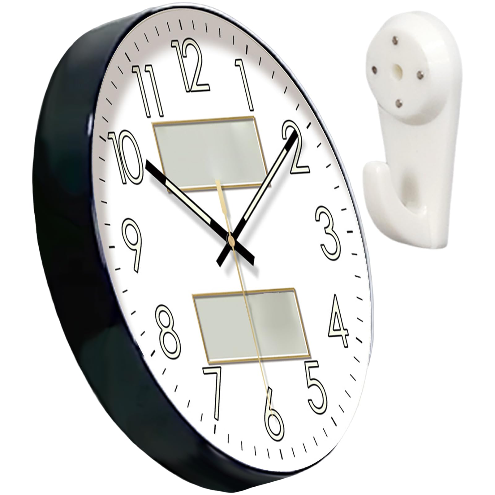 Xjdzineq Quiet Glow in Dark Wall Clock with Temperature Humidity Week Display and Battery Operating Digital Wall Clock Week Display