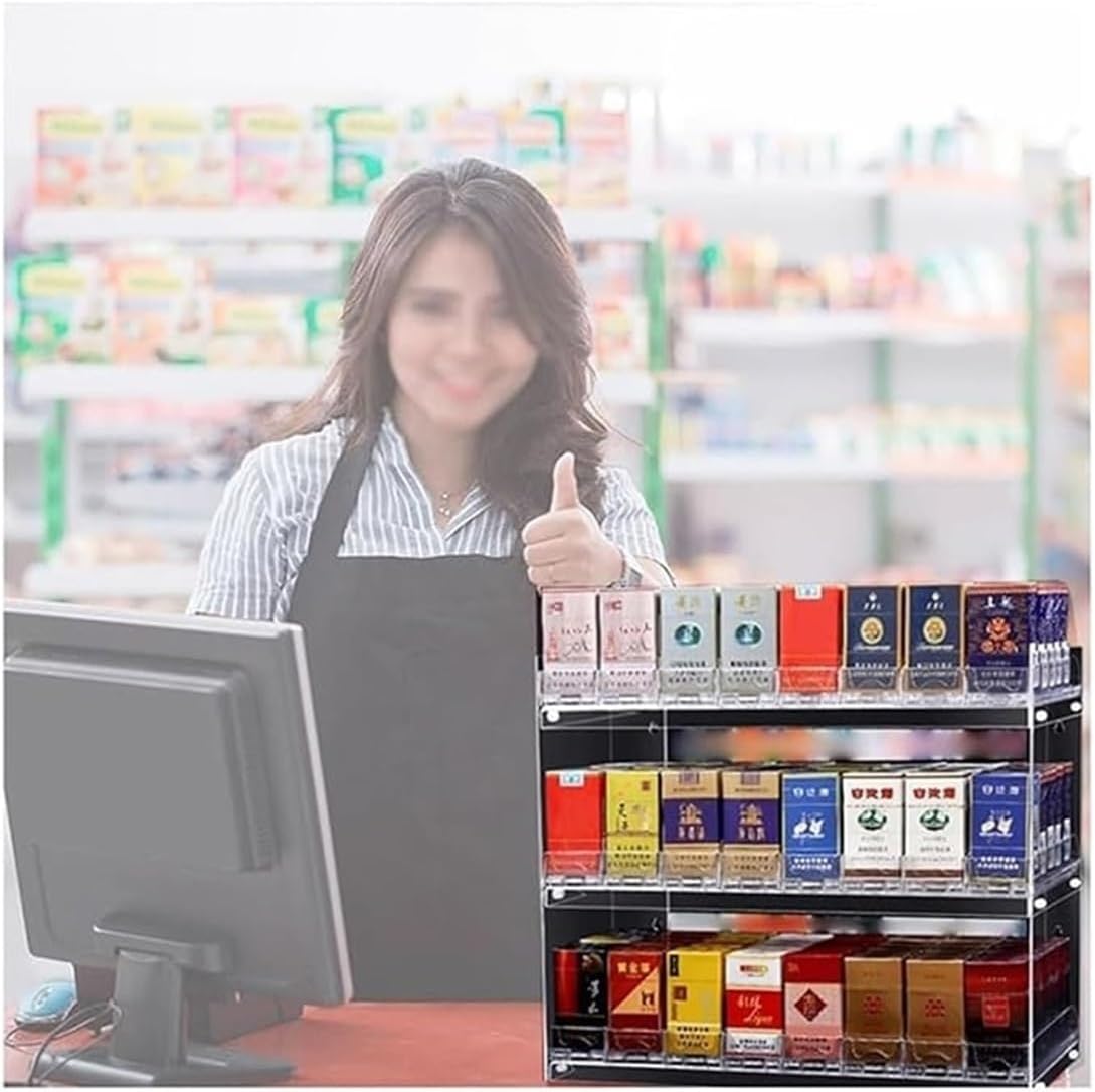 Acrylic Cigarette Display Rack, Auto Pusher Showcase, Retail Display Case, Trapezoid Holder (95x27x56cm), Portable Transparent Cabinet for Cigarettes and Tobacco Products
