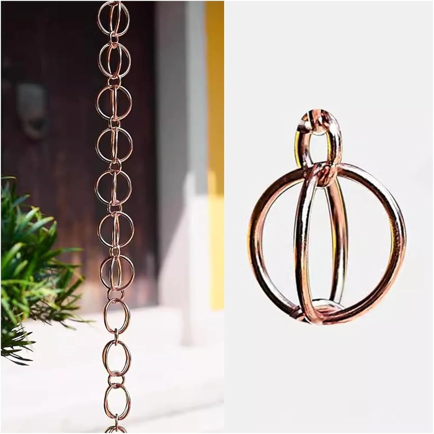 Rain Chains,Rain Catcher Chain, Ring Pure Copper Rain Chains,Decorative Metal Double Loop Chain Bell, Rain Catchers Garden Art,B-4m/131ft