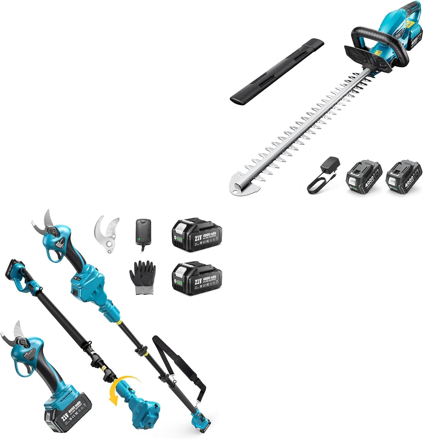 SEESII Cordless Hedge Trimmer for Garden: Electric Handheld Bush Trimmer+Seesii 2-in-1 Cordless Electric Pruning Shears with Pole