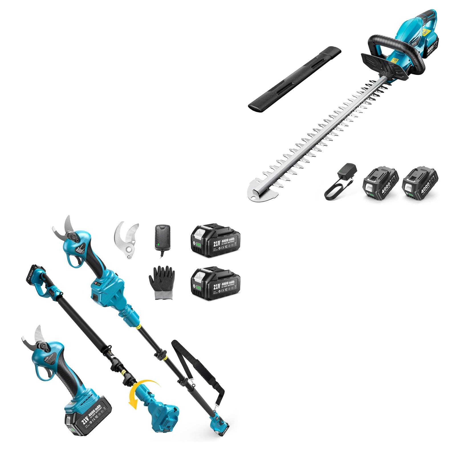 SEESII Cordless Hedge Trimmer for Garden: Electric Handheld Bush Trimmer+Seesii 2-in-1 Cordless Electric Pruning Shears with Pole