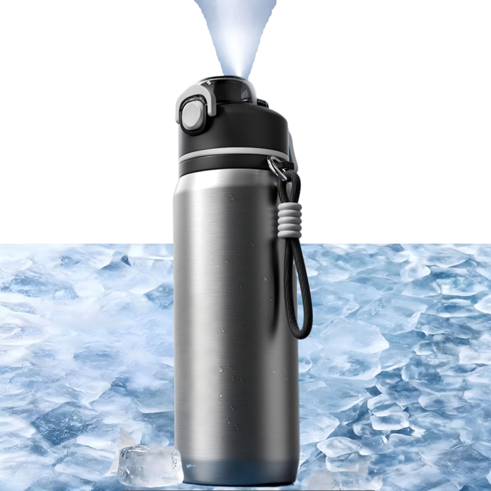800/1000ml Metall Isolierte Nebelwasserflasche, Edelstahl mit auslaufsicherem Design und Nebelsprühfunktion, trinkbar und nebelkühlend, ideal für Outdoor, Radfahren und Sport (Silber, 800ML)
