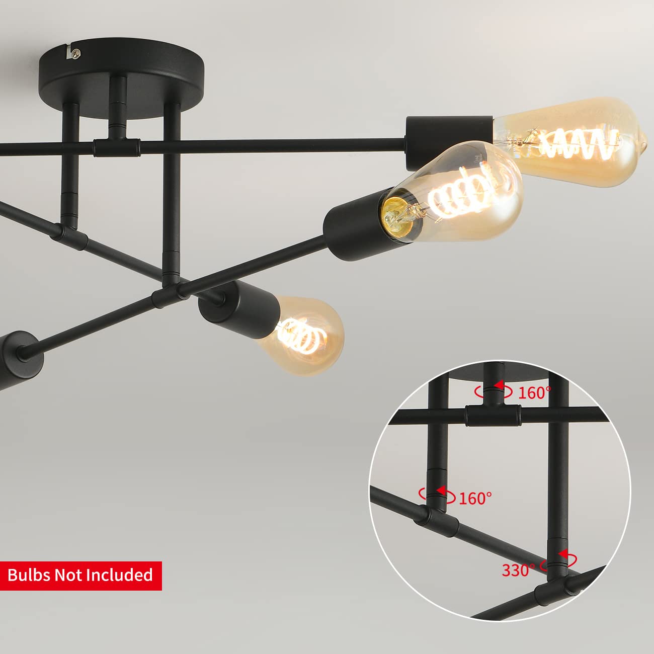 ANWIO Lustre E27 Noir, Plafonnier Industrie, Lumières Moderne Plafonnier Lustre Luminaire Industriel en Metal, Lampe de Plafond Vintage à 6 Bras pour Salon (Sans Ampoules)