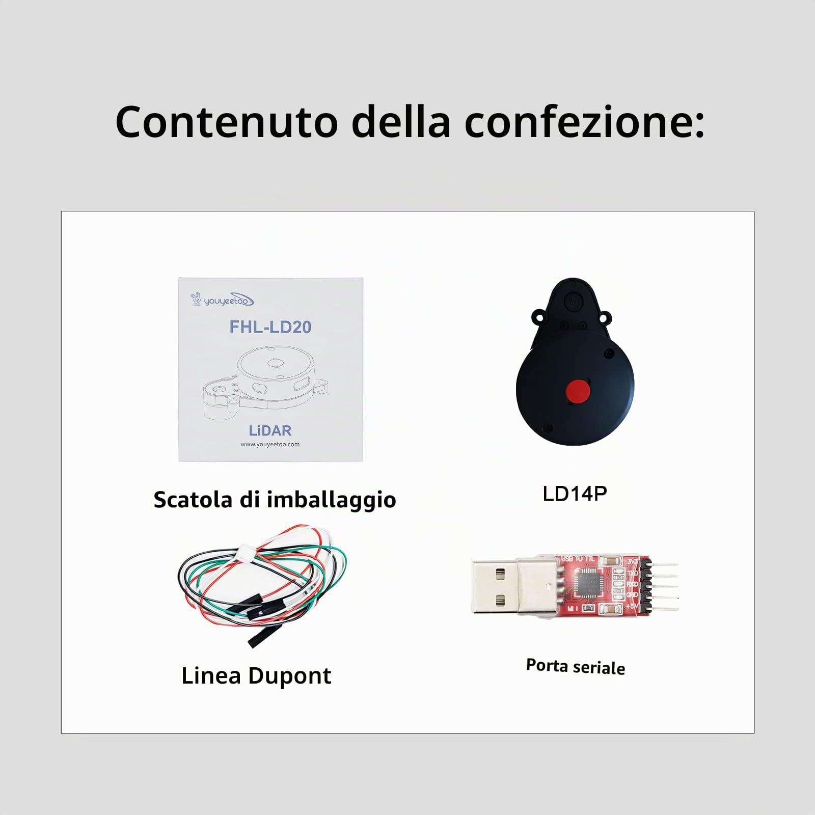 youyeetoo FHL-LD20 sensore Lidar 8 m 360° offre Compatibile con Raspberry Pi C/ROS1&2 tutorial, LiDAR LD20 triangolato, software di controllo avvio e arresto (LD20 Lidar Kit)