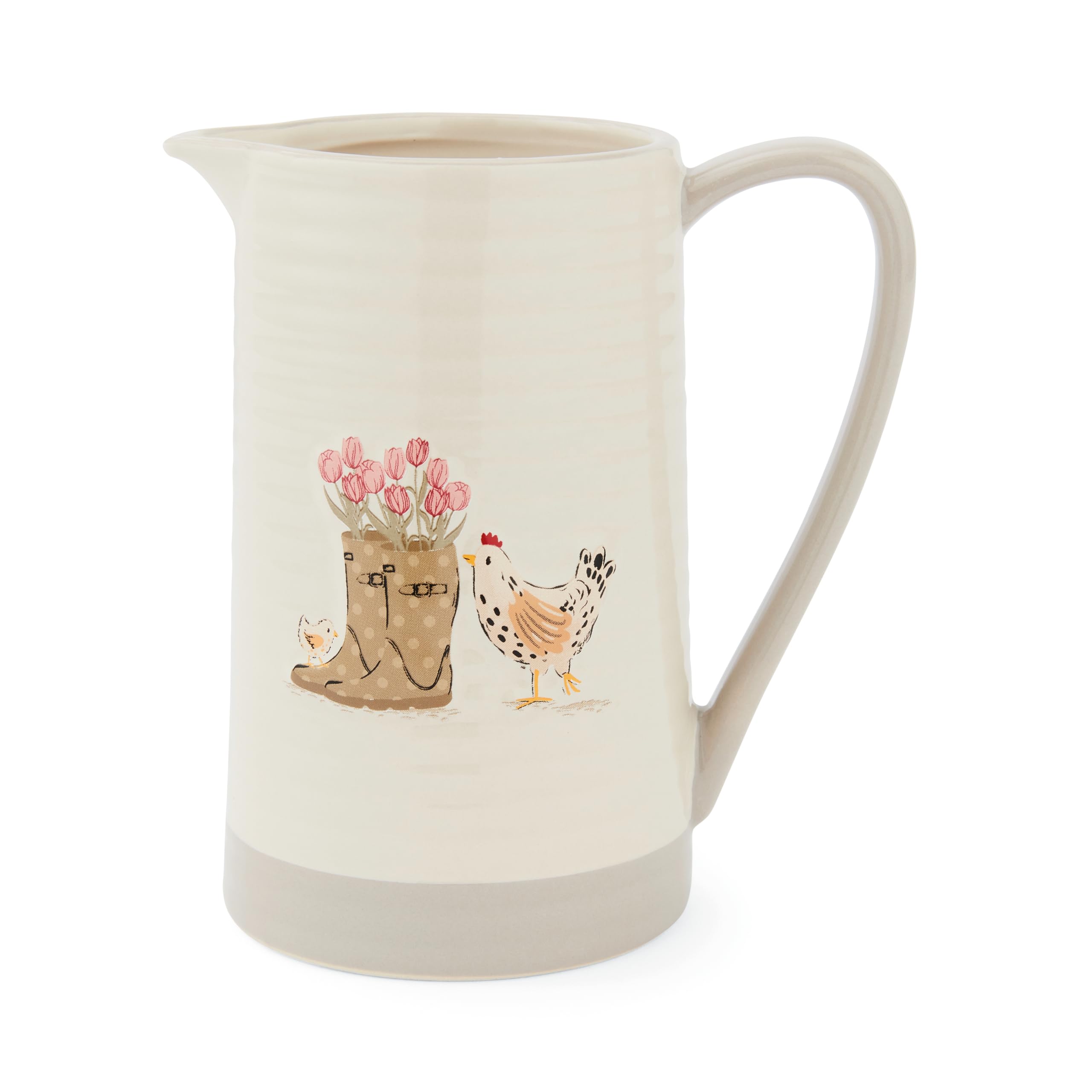 Cooksmart Hen House Lane Large Jug | British Designed Farmhouse Kitchenware | Embossed Stoneware Jug with Ribbed Body | Rustic Countryside Style | Dishwasher & Microwave Safe
