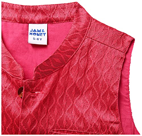 Image of Amazon Brand - Jam & Honey Cotton Boy Festive Nehru Jacket, Kurta And Pyjama Set Which Is Both Comfortable And Stylish