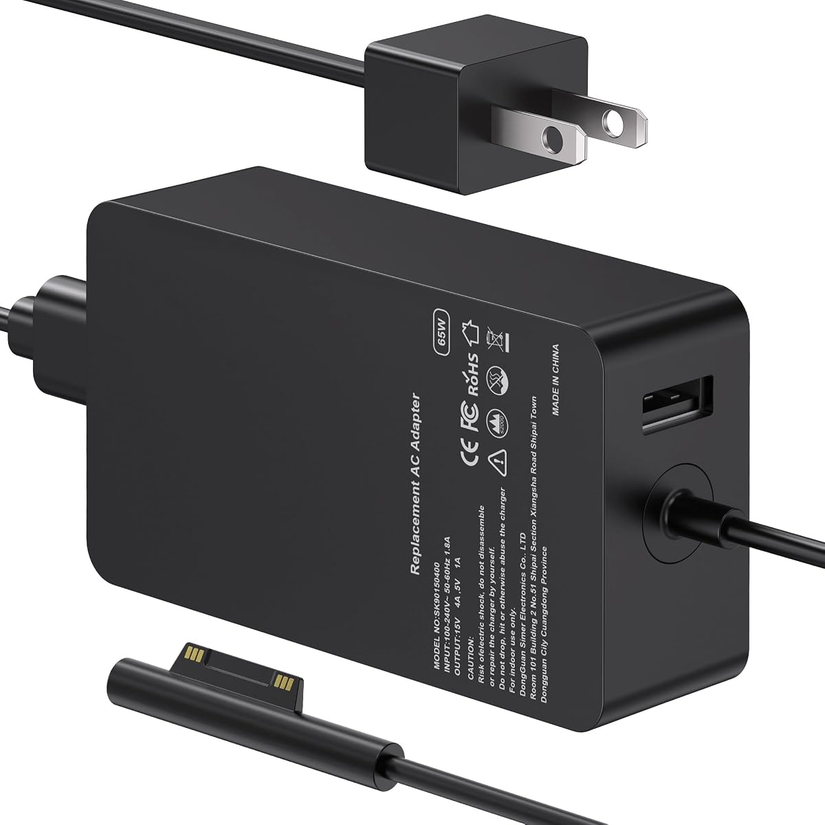 65W Surface Pro Charger Compatible with Microsoft Surface Pro 11/10/9/8/7+/7/6/5/4/3/X, Surface Laptop 7/6/5/4/3/2/1, Surface Go 4/3/2/1, Surface Book 3/2/1, 10FT Power Adapter with USB Port