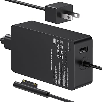 65W Surface Pro Charger Compatible with Microsoft Surface Pro 11/10/9/8/7+/7/6/5/4/3/X, Surface Laptop 7/6/5/4/3/2/1, Surface Go 4/3/2/1, Surface Book 3/2/1, 10FT Power Adapter with USB Port