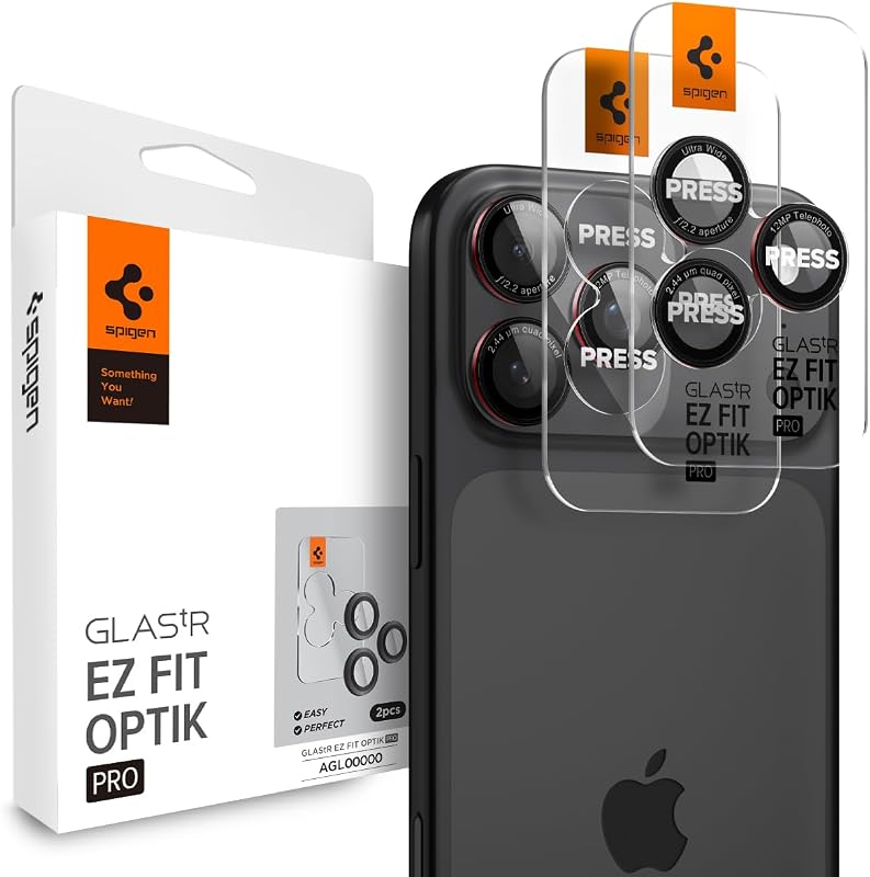 Protector de lente de cámara Spigen para iPhone 16 Pro Max, 16 Pro, 15 Pro Max, 15 Pro | GlasTR EZ Fit Optik Pro, vidrio templado 9H+, resistente a rayones, bandeja de alineación automática, apto para estuches - Serie L [paquete de 2]