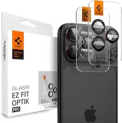 Película para lente de câmera Spigen GlasTR EZ Fit Optik Pro Projetado para iPhone 16 Pro Max/iPhone 16 Pro/iPhone 15 Pro Max/iPhone 15 Pro, compatível com capas, série L [2 unidades]