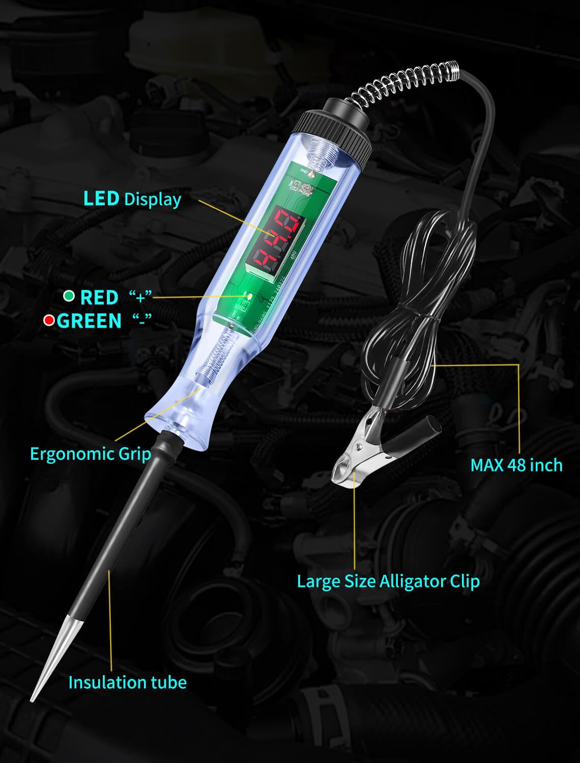 Amazon | Test Light Automotive,Circuit Tester 6-24V DC Digital LCD