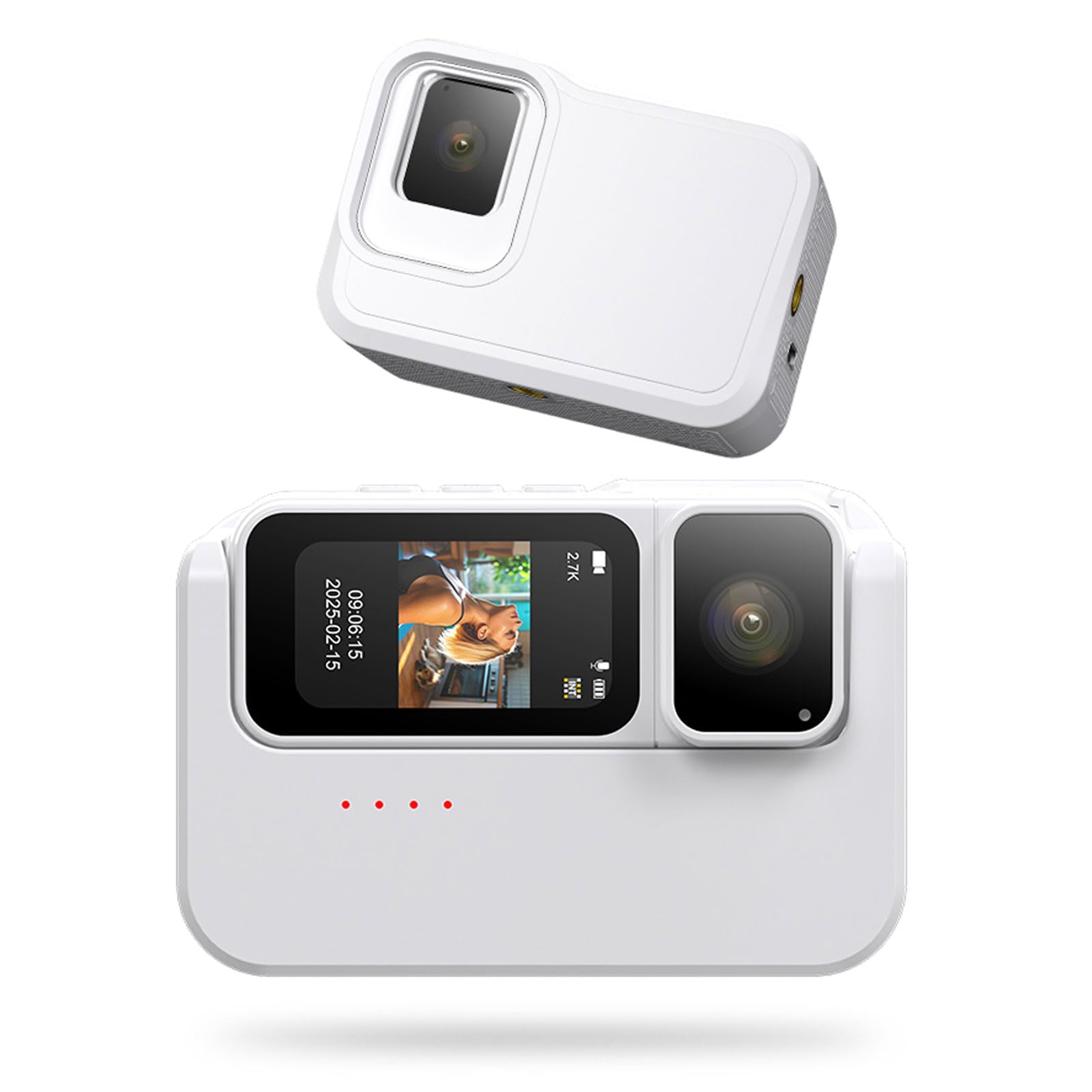 Cryfokt Caméra D’Action 2.7K, Caméra Portable à Commande (White)