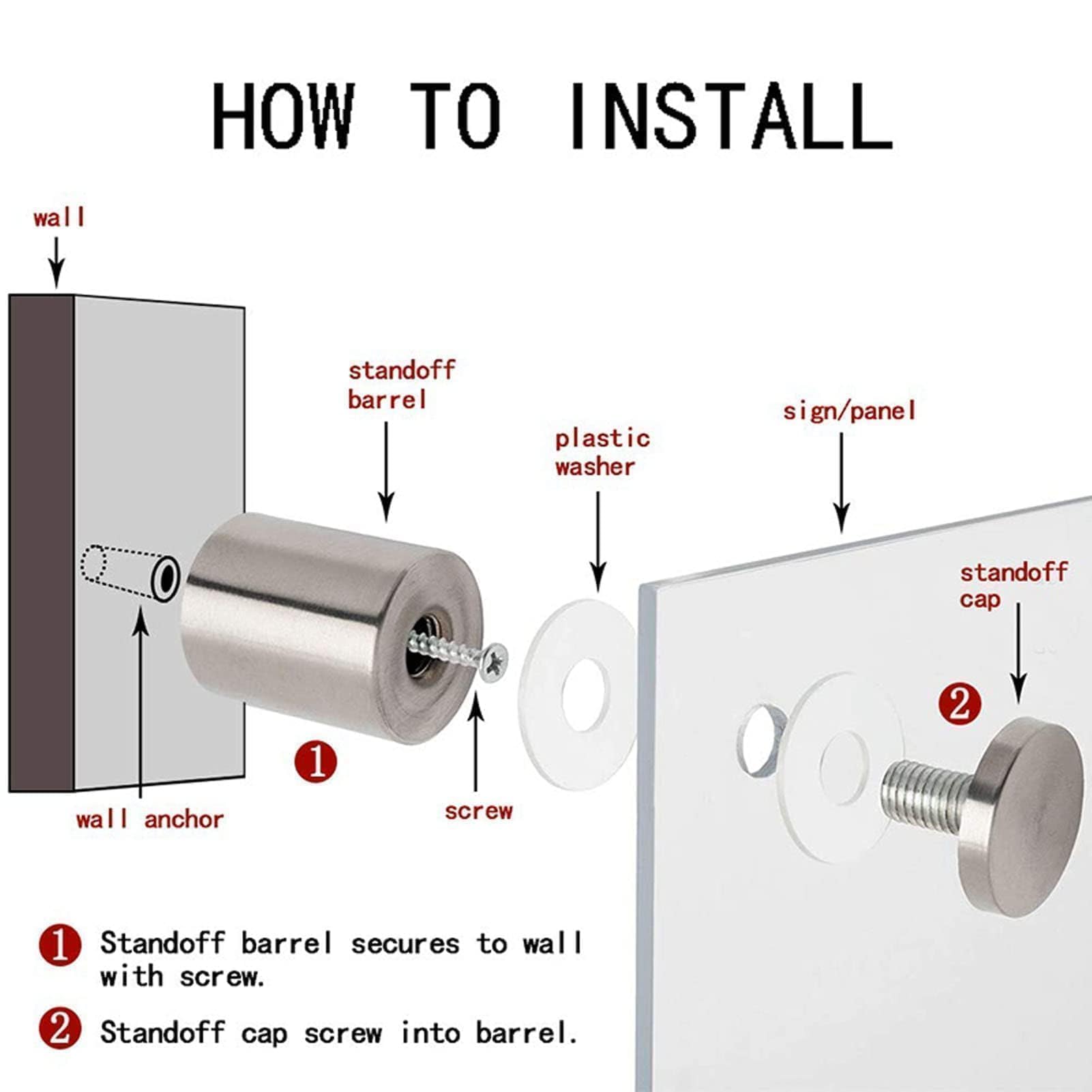 12PCS Standoff Screws, 0.75 x 1.97in Stainless Steel Sign Standoffs Advertising Screws Wall Standoff Mounts Glass Acrylic Nail Sign Mounting Hardware for Glass Artwork and Sign Displays