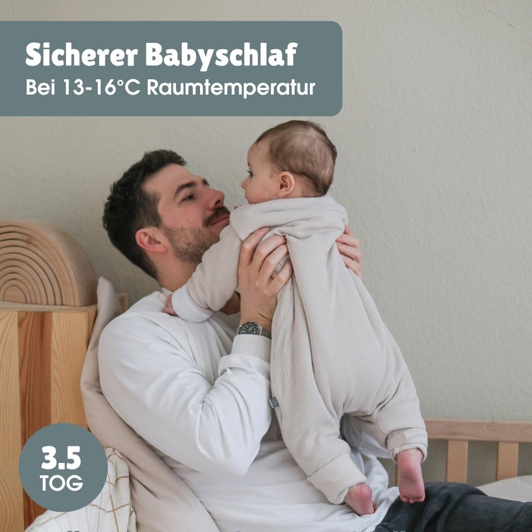 emma & noah Baby Schlafsack – Extra warm & kuschelweich für kalte Nächte – 3.5 TOG, mit Füßen & abnehmbaren Ärmeln, Bio-Baumwolle